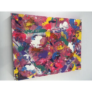 Handmaid Painting Pink Acrylic Canvas Abstract Home Decor Art Multicolor 16 x 16